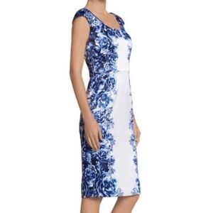 White House Black Market Slimming White Floral Color Block Sheath Dress Size 4